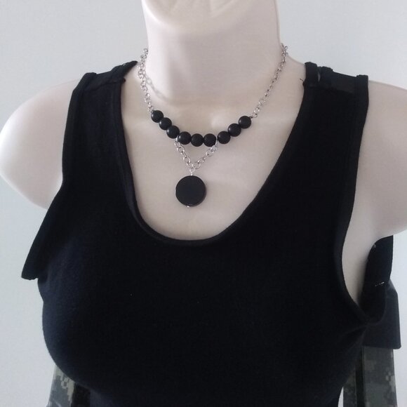 Sexy Seductive Business Casual Goth Grunge Domme | Black Agate + Stone Necklace - Picture 1 of 8